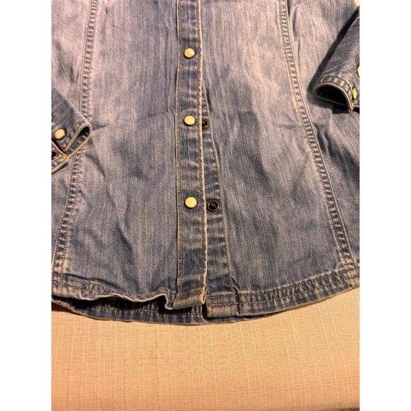 Eddie Bauer Western Shirt Womens Small Blue Denim Pearl Snap Long Sleeve Top - Picture 8 of 14